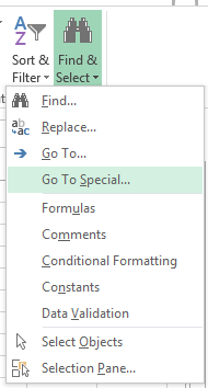 Go To Special dialog box