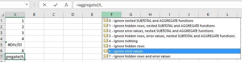 AGGREGATE DIALOG BOX OF OPTIONS